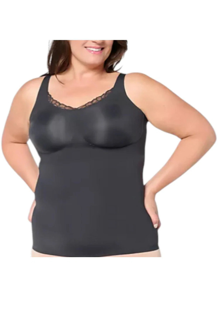 Evelyn & Bobbie Women's Lace Trim V-Neck Seamless Bra Cami Black - Regular